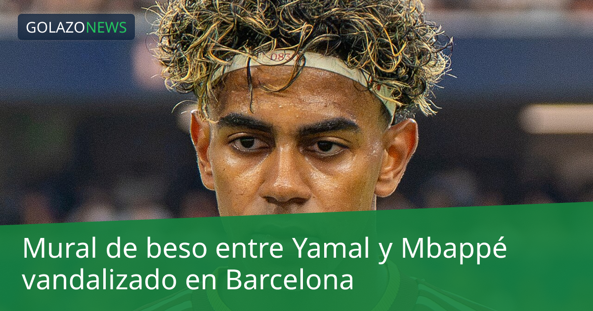 Mural de beso entre Yamal y Mbappé vandalizado en Barcelona