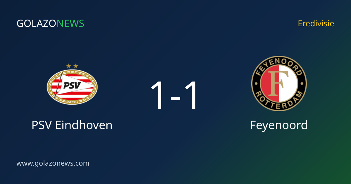 Eredivisie：PSV EindhovenとFeyenoordが1-1で引き分け
