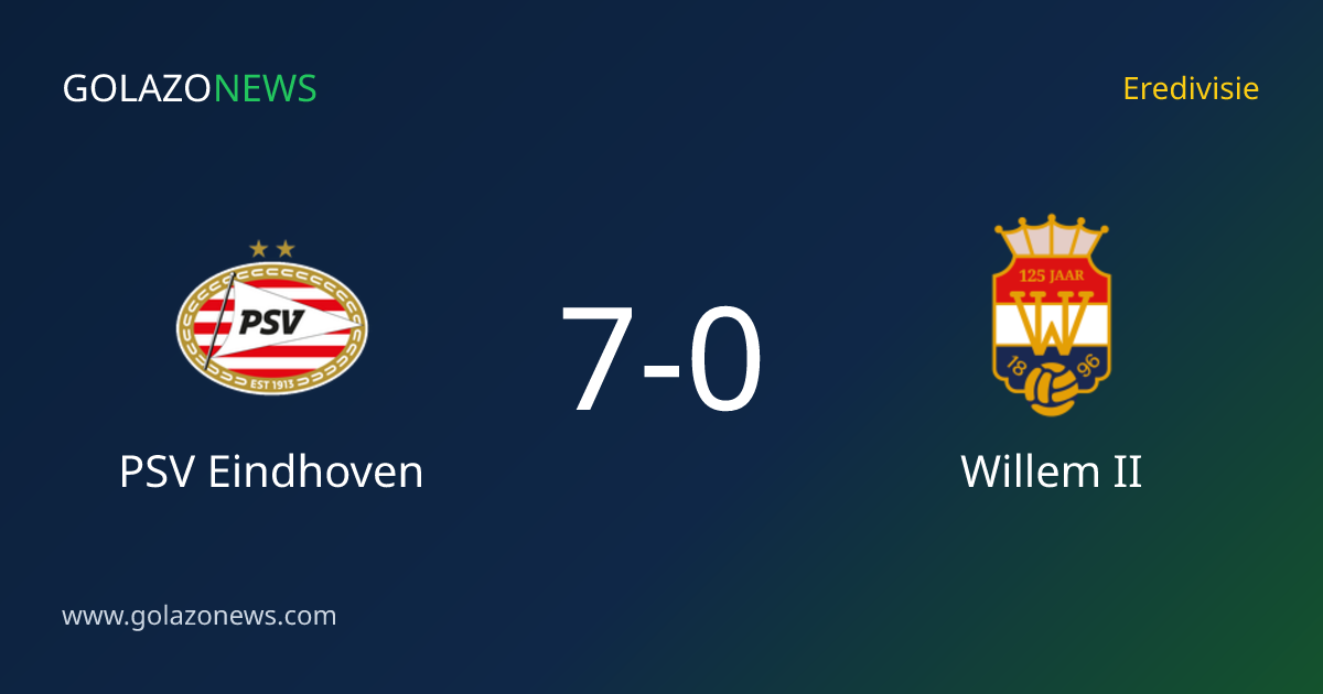 PSV Eindhoven thắng Willem II 7-0 tại Eredivisie